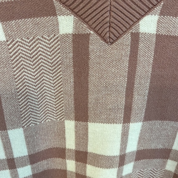Christian Siriano Sweater Womens XS Light Cream Tan V Neck Plaid Pullover - Picture 4 of 10